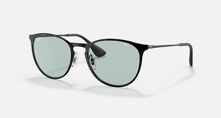 Black metal round sunglasses with light grey gradient lenses and dark grey tips
