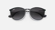 Ray-Ban Erika metal sunglasses with black lenses and black frame, straight-on view