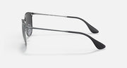 Ray-Ban Erika metal sunglasses side view with thin black metal arms and dark lenses