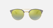 Ray-Ban RB3545 round sunglasses with gold-tone frame and green mirrored lenses