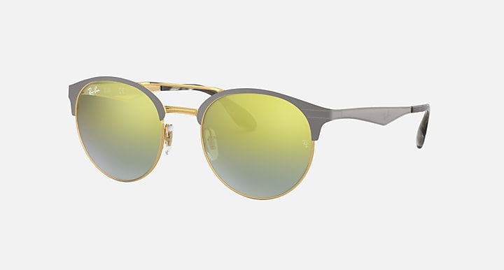 Ray-Ban RB3545 round sunglasses with gunmetal frame and green gradient mirrored lenses