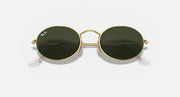 Gold round sunglasses with dark green lenses and metal bridge detail