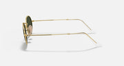 Gold thin metal sunglasses, side view, dark green lens