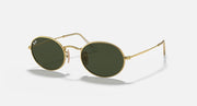 Ray-Ban RB3547 gold round sunglasses with dark green lenses, thin metal frame