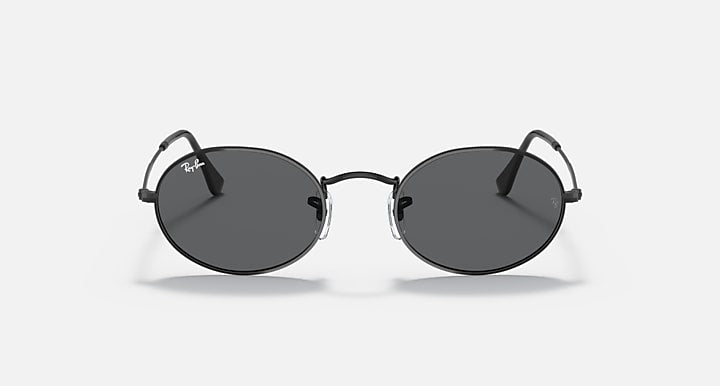 Ray-Ban round sunglasses with dark lenses and black metal frame, front view