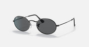 Ray-Ban round sunglasses with dark lenses and black metal frame, side profile view