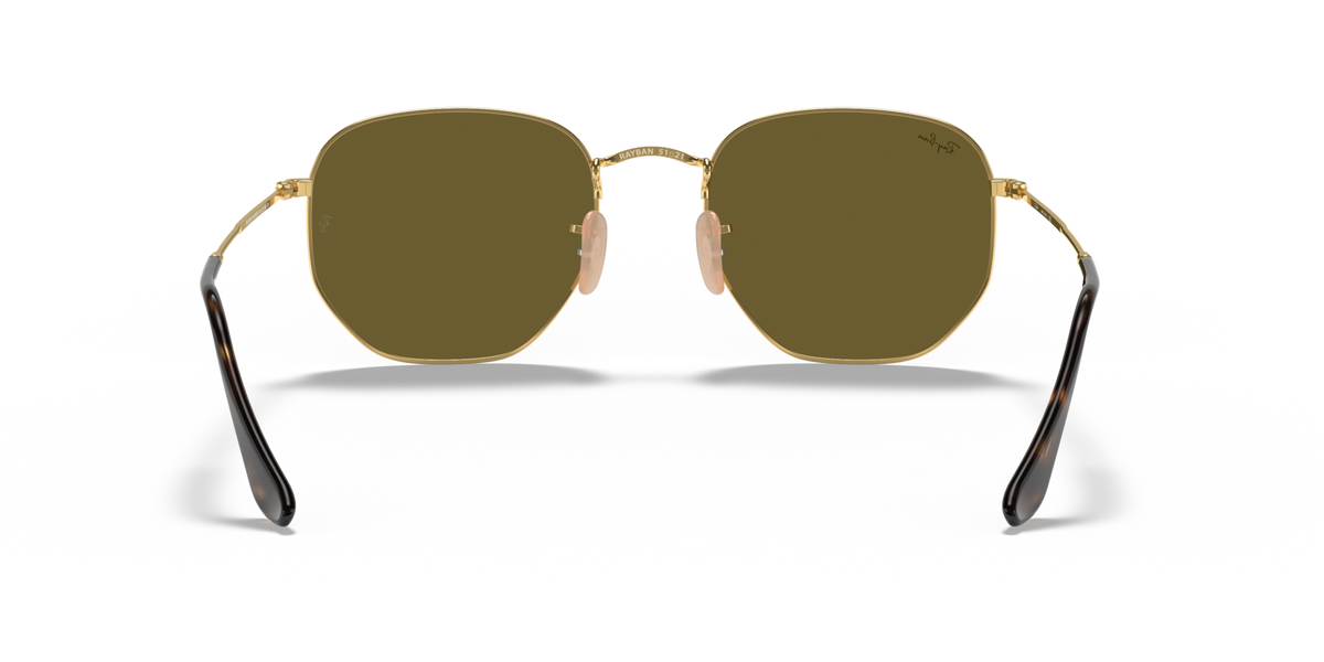 Ray-Ban hexagonal flat sunglasses with gold frame and brown lenses