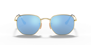 Ray-Ban hexagonal flat sunglasses, gold frame with light blue mirrored lenses