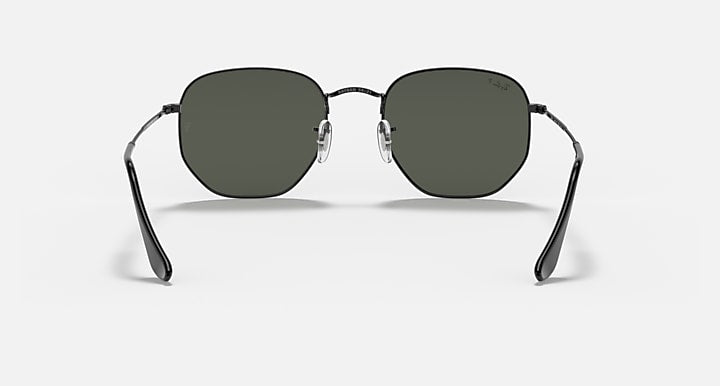 Ray-Ban hexagonal flat sunglasses with dark lenses and silver metal frame