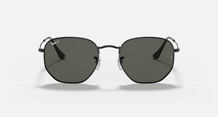 Ray-Ban hexagonal flat sunglasses with dark green lenses and gunmetal frame