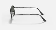 Ray-Ban hexagonal flat sunglasses, side view, black metal frame with dark lenses