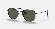 Ray-Ban hexagonal flat sunglasses with dark green lenses and black metal frame