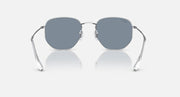 Silver hexagonal flat sunglasses front view with dark grey lenses and clear nose bridge