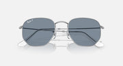 Silver hexagonal flat sunglasses with dark grey lenses and rose-shaped metal nose bridge