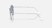 Silver hexagonal flat sunglasses side view with straight metal arms and angular tips
