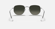 Ray-Ban hexagonal sunglasses with silver frame and dark green tinted lenses