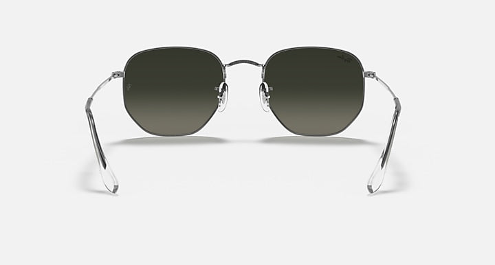 Ray-Ban hexagonal sunglasses with silver frame and dark green tinted lenses