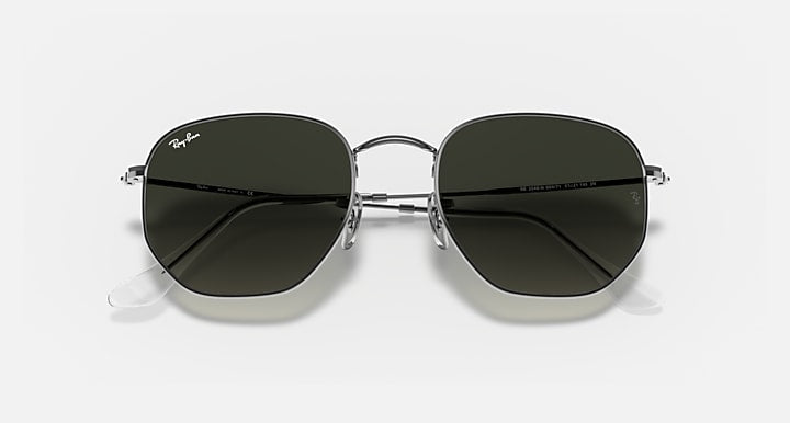 Ray-Ban hexagonal sunglasses with dark frame and dark green lenses