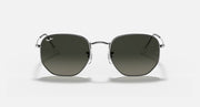 Ray-Ban hexagonal sunglasses with silver frame and olive-green lenses