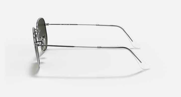 Ray-Ban hexagonal sunglasses side view with silver frame and clear lens