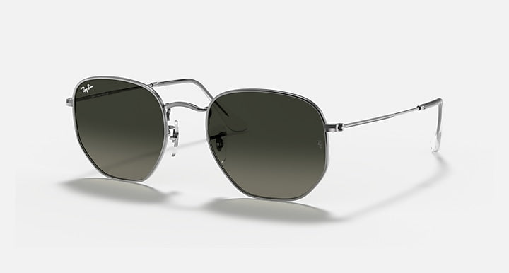 Ray-Ban hexagonal sunglasses with silver frame and dark green lenses