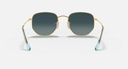 Ray-Ban hexagonal flat sunglasses with blue mirrored lenses and gold frame