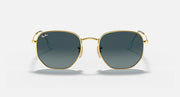 Ray-Ban hexagonal flat sunglasses with blue lenses and gold metal frame