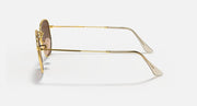 Hexagonal flat sunglasses, gold frame with brown lenses, side profile