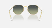 Ray-Ban hexagonal sunglasses with gold frame and dark green lens tint