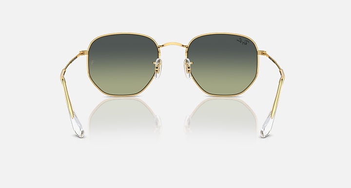 Ray-Ban hexagonal sunglasses with gold frame and dark green lens tint