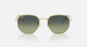 Ray-Ban hexagonal sunglasses with gold frame and dark olive gradient lenses