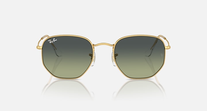 Ray-Ban hexagonal sunglasses with gold frame and dark olive gradient lenses