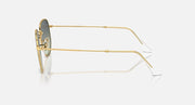 Ray-Ban hexagonal sunglasses side view with gold frame and clear temple tips