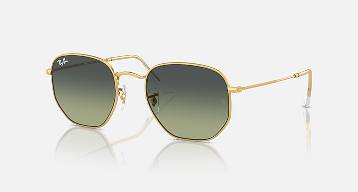 Ray-Ban hexagonal sunglasses with gold frame and dark green gradient lenses