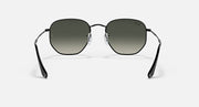 Ray-Ban hexagonal sunglasses front view with dark green lenses and black full-rim frames