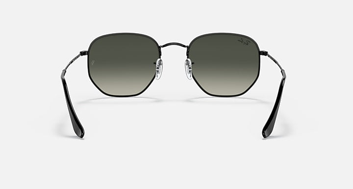 Ray-Ban hexagonal sunglasses front view with dark green lenses and black full-rim frames