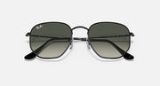 Ray-Ban hexagonal sunglasses with dark green gradient lenses and black frame edges