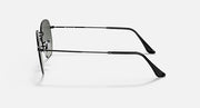 Ray-Ban hexagonal sunglasses side view with dark lenses and slim black arms