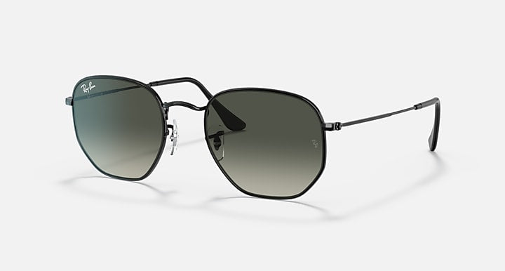 Ray-Ban hexagonal sunglasses with dark green lenses and black metal frames