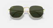 Ray-Ban hexagonal sunglasses with gold frame and dark green gradient lenses