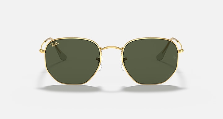 Ray-Ban hexagonal sunglasses with gold frame and olive-green tinted lenses
