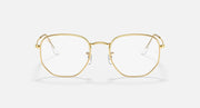 Ray-Ban hexagonal frame with gold metal and clear lenses, front view