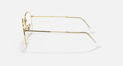 Ray-Ban hexagonal frame side view with gold metal and clear lenses