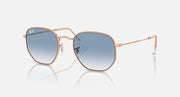 Ray-Ban hexagonal sunglasses with rose-gold frame and blue gradient lenses