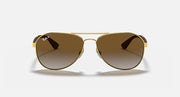 Ray-Ban aviator sunglasses with gold frame and dark brown gradient lenses