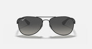 Ray-Ban aviator sunglasses with black frame and dark gray tinted lenses