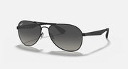 Ray-Ban aviator sunglasses with matte black frame and dark gray tinted lenses