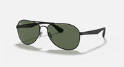 Ray-Ban aviator sunglasses with black frame and green tinted gradient lenses