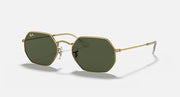 Ray-Ban octagonal sunglasses with gold frame and dark green lenses