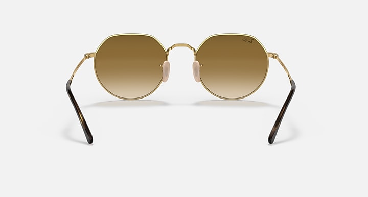 Ray-Ban Jack round sunglasses, gold frame with dark lenses and black temple tips